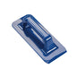 A blue HAND PAD HOLDER from Haug Bürsten KG made of polypropylene with a rectangular base (240x95x70mm), central handle, and scraping edge, shown without pads on a white background.