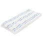 The Haug Bürsten KG PAD SOFT/ABRASIVE, 260x130mm, for #8616 and #8617, is a rectangular white microfiber mop pad with blue stripes - ideal for cleaning and polishing.
