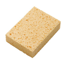 The CELLULOSE SPONGE, YELLOW 140X100X46MM from Haug Bürsten KG is a rectangular yellow sponge with a visible porous texture, ideal for home use and depicted on a white background.