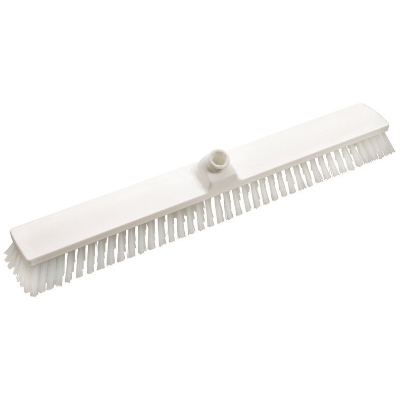 The LARGE AREA WIPER, PBT TRANSP. ø 0.50MM MEDIUM 600x72x45mm from Haug Bürsten KG features stiff PBT bristles and a central socket, ideal for effective surface cleaning on floors or other areas.