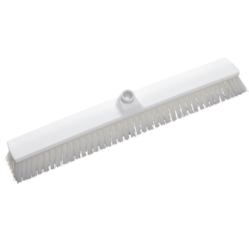 The LARGE AREA BROOM from Haug Bürsten KG has stiff 0.50 mm PBT bristles, measures 600x72x51 mm, has a central handle hole and is ideal for cleaning large areas.