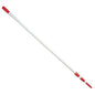 The extendable 3-part telescopic pole "ALUMINUM TUBE ANODIZED 4500MM" from Haug Bürsten KG is made of silver aluminum and features red plastic caps at both ends for attaching cleaning or painting accessories.