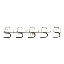 The PLASTIC TOOL RAIL from Haug Bürsten KG features 5 galvanized, movable hooks (440x50mm), ideal for organized storage of tools or kitchen utensils. Wall mounting keeps the utensils tidy and accessible.