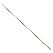 A 1400 mm long silver aluminum handle from Haug Bürsten KG ALUSTIEL (Ø22 mm, 1 mm wall thickness) with white plastic ends hangs diagonally on a white background; it has a hole for hanging at one end and a threaded connection at the other.