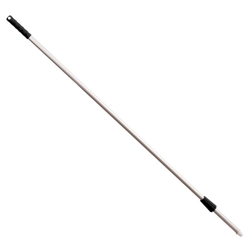 The ALUSTIEL 1400mm handle from Haug Bürsten KG has an outer diameter of 22mm, a wall thickness of 1mm, a black plastic handle, and a threaded connection for attaching cleaning tools.