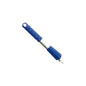 A close-up of the Haug Bürsten KG KURZ-ALUSTIEL, 300MM, CAP AND LOCK NUT cleaning brush with a blue handle and white bristles. The handle is equipped with a hole for hanging, all against a plain white background.