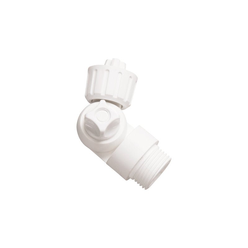 Pictured is a white plastic VARIO JOINT, POLYAMIDE, FOR ALL HAUG PLUG-IN SYSTEMS (110xØ37mm) from Haug Bürsten KG, with threaded connection and ribbed adjustment knob, on a white background.