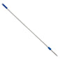 The Haug Bürsten KG ALUSTIEL is a silver aluminum mop handle with a blue grip, 1600 mm long, 22 mm outer diameter, and 1 mm wall thickness, depicted isolated on a white background.