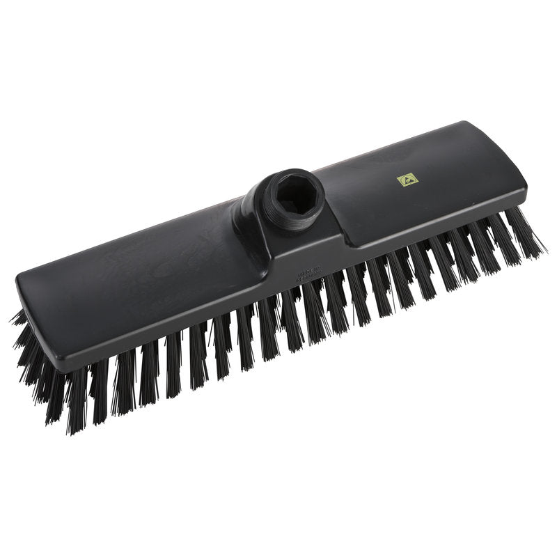 The Haug Bürsten KG ESD BROOM features medium-sized, 0.50 mm thick black Nylon 6.0 bristles and a base on a sturdy plastic base (300 x 70 x 40 mm), ideal for cleaning sensitive electronics.