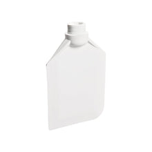 A white, flat, rectangular plastic bottle with a screw cap stands upright on a solid-colored background - ideal for use with the Haug Bürsten KG STIRRING SPOON, SOFT, TPE 190x120x40mm, without handle.