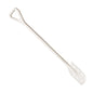 The STIRRING SPOON WITH HOLES, PP WITH HANDLE 138X38X1190MM from Haug Bürsten KG is a white polypropylene stirrer with a triangular handle and flat perforated blade, ideal kitchen accessory for mixing liquids or ingredients.