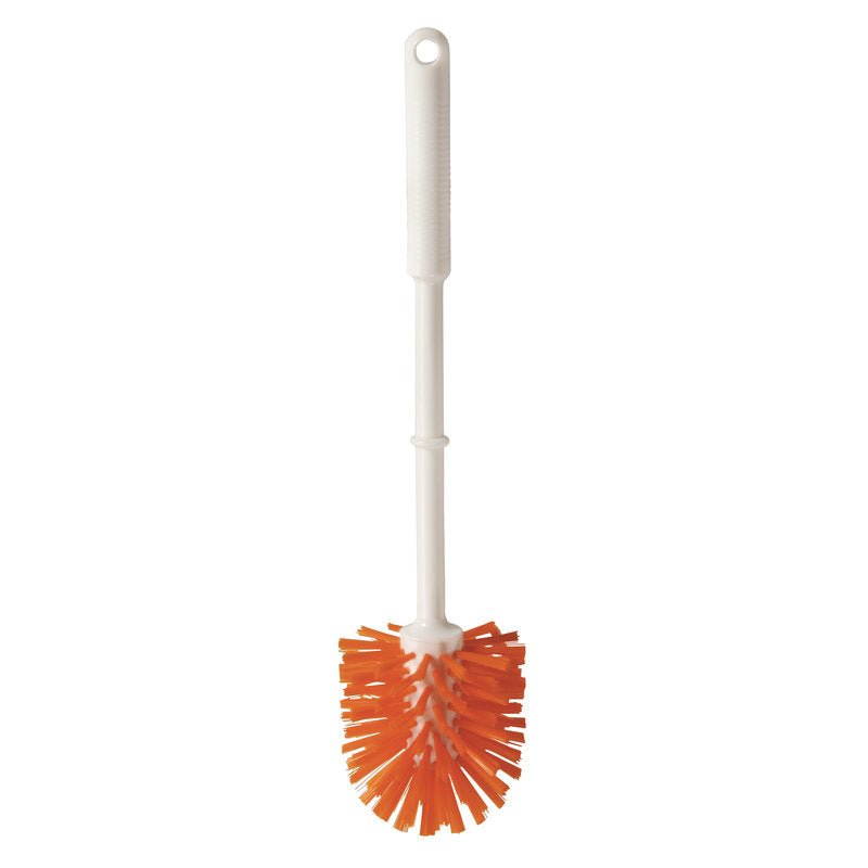 The ANTI BAC WOLF BRUSH WITH HANDLE Ø90MM from Haug Bürsten KG has a white handle and hard orange PBT bristles (Ø0.50mm), depicted against a plain white background.