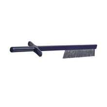 The METDEC PREM. CUTTER BRUSH from Haug Bürsten KG features a long, dark plastic handle with a horizontal grip and metal bristles in PBT gray/blue (490x10/120x45mm), ideal for professional cleaning during cutting work.