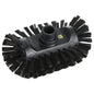 The ESD KESSELBÜRSTE, NYL6.0BLACK Ø0.50MM HARD, 200X125X35MM from Haug Bürsten KG is an oval, black cleaning brush with dense, stiff bristles and a central threaded hole for attaching the handle, depicted on a white background.