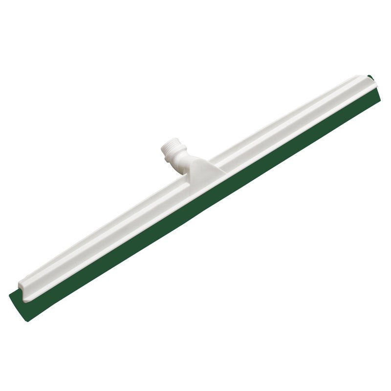 The JOINT WATER SQUEEGEE 2-lipped food-safe from Haug Bürsten KG is a white floor squeegee with a green, food-safe rubber blade and an angled handle mount with dimensions of 620x53x25mm, depicted on a plain white background.