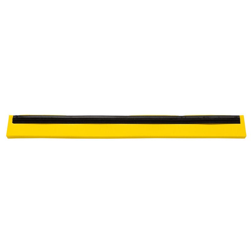 A yellow rectangular squeegee with the REPLACEMENT RUBBER LIP, 1-LIPPED, FOOD GRADE, 625X20X22 from Haug Bürsten KG for effective cleaning and sealing, depicted on a white background.