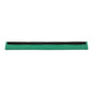 A green rectangular magnetic whiteboard eraser with a black felt surface, as used in the products of Haug Bürsten KG REPLACEMENT RUBBER LIP, 2-LIPPED, 420X20X22MM, is depicted on a white background.