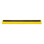 The Haug Bürsten KG REPLACEMENT RUBBER LIP, 2-LIPPED, 420X20X22MM is a yellow, rectangular wiper blade with a black double lip, ideal for floor cleaning machines, depicted on a white background.