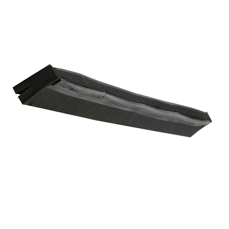 The REPLACEMENT CELL RUBBER LIP BLACK, SLITTED 420x20x22MM from Haug Bürsten KG is a black, slitted rectangular foam sleeve with an open seam, ideal for insulating pipes or ducts.