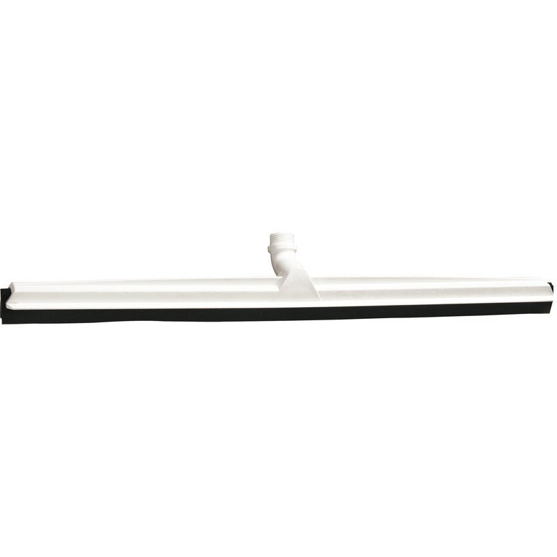 The Haug Bürsten KG JOINT WATER SCRAPER, BLACK REPLACEABLE PROFILE 700x53x25mm is depicted with a flat black rubber blade and a threaded connection for attaching the handle on a plain white background.