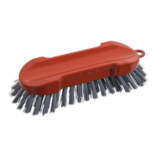 The METAL DETECT WASH BRUSH ROUND from Haug Bürsten KG is a gray, metal-detectable PBT hand scrub brush (Ø0.60mm, 205x65x30mm) for the food industry with a flat surface, rounded edges, and an integrated handle.