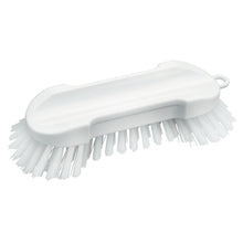The Haug Bürsten KG ROUND WASH BRUSH features stiff 0.50 mm PBT bristles, an ergonomic handle, and a hanging hole. It is made of transparent plastic, measures 205x65x25/30 mm, and is ideal for effective cleaning.