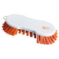 The ANTI BAC WASH BRUSH ROUND PBT ORANGE, ø 0.50MM HARD from Haug Bürsten KG is a round, orange hand brush with hard bristles and a small hanging loop for hygienic cleaning, depicted on a simple white background.