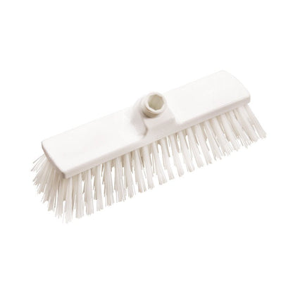 A BROOM, PBT HARD 300X70X65MM, Ø1.0MM from Haug Bürsten KG: a white rectangular brush head with stiff bristles and central handle attachment, depicted isolated on a plain white background.