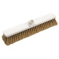 The LARGE AREA BROOM, HAIR MIX 30/70 SOFT 400x60x55mm from Haug Bürsten KG has soft brown bristles, a white plastic base, and a central threaded hole for handle attachment - ideal for cleaning large areas.