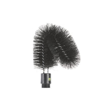 A black, flexible, twisted ESD OUTER PIPE BRUSH from Haug Bürsten KG with dense, antistatic nylon bristles (ø 0.30mm, soft), a plastic threaded base, and a curved shape is shown against a white background. Size: 190xø65x70mm.