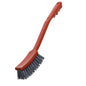 The METAL DETECT HANDLE BRUSH from Haug Bürsten KG has gray PBT bristles (ø 0.60mm), a curved head, and an ergonomic handle; size 400x48x35mm, depicted on a white background.