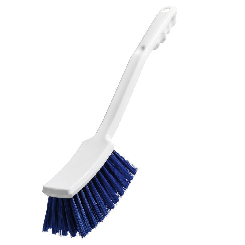 A Haug Bürsten KG HANDLE BRUSH, PBT BLUE ø 0.25MM SOFT 400x48x50mm, with soft blue bristles and a long handle, ideal for car cleaning, is shown against a plain white background.