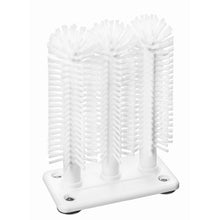 The Haug Bürsten KG GLASS RINSING DEVICE 3-PART. NYL.6.6 ø 0.40MM (190x100x265mm) is a white, three-brush glass cleaner with durable Nylon 6.6 bristles, rectangular base with four screws - ideal for cleaning cups and glasses.