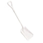 The SHOVEL SMALL, ONE-PIECE, PP (355x255x1050mm) from Haug Bürsten KG is a white polypropylene shovel with a rectangular blade and D-shaped handle, depicted on a plain white background.