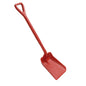 A SHOVEL SMALL, ONE-PIECE, PP (355x255x1050mm) from Haug Bürsten KG is shown in red with a rectangular shovel and a long handle with a triangular grip against a white background.