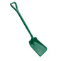 The SHOVEL SMALL, ONE-PIECE, PP (355x255x1050 mm) from Haug Bürsten KG is a green polypropylene shovel with a wide, rectangular blade and long handle, depicted on a white background.