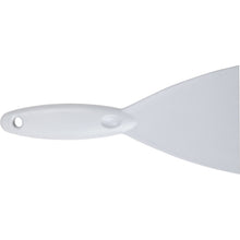 A SPACHTEL,PP, 250x110X18MM from Haug Bürsten KG is shown against a plain background, with its quality highlighted by a close-up of the handle and part of the blade with a hole in the handle.