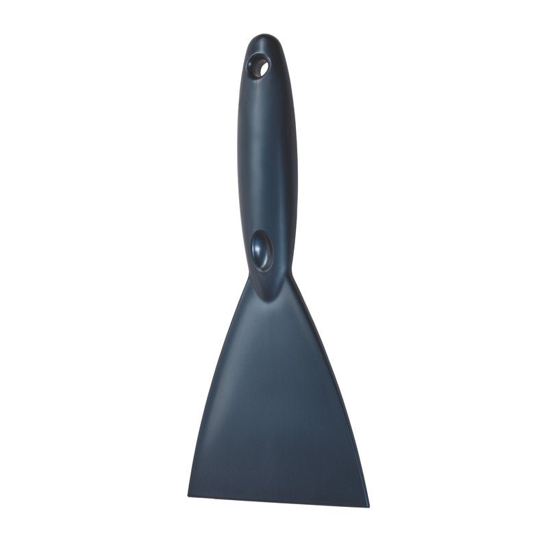 The METDEC PREMIUM SPATULA from Haug Bürsten KG is a blue polypropylene spatula (250x110x18mm) with a wide, flat blade and a handle with a hanging hole - ideal for renovation work.