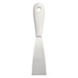 The SPATULA WITH PLASTIC HANDLE, STAINLESS STEEL, RUST-FREE from Haug Bürsten KG impresses with a flat, rectangular stainless steel blade, solid white plastic handle, and hanging hole - durable and versatile in use.