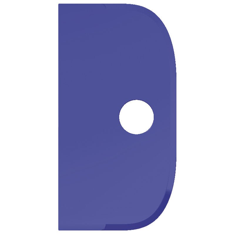 A solid blue vertical rectangle resembling the SCHABER LARGE, PP, FLEXIBLE, 230X118MM from Haug Bürsten KG features a rounded upper right corner and a white circular hole near the right middle.