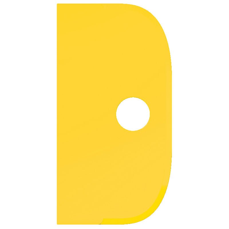The SCHABER LARGE from Haug Bürsten KG is a flexible, flat, yellow polypropylene scraper (230x118mm) in D-shape with a smooth, rounded right edge, a vertical straight left edge, and a central round hole.