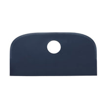 A rectangular, dark blue sink cover with rounded top corners and a central, round cutout fits perfectly with the METDEC PREM. SCRAPER LARGE, PP, FLEXIBLE, BLUE, 230X118MM from Haug Bürsten KG for efficient cleaning.