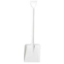 The SHOVEL LARGE, ONE-PIECE, PP WHITE 1170X330X310MM from Haug Bürsten KG stands upright with a D-handle and wide, flat blade against a white background.