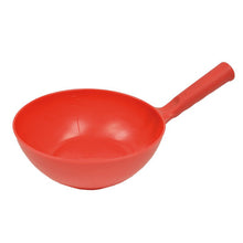 The LADLE ROUND 1.5 L made of red plastic from Haug Bürsten KG with a long handle and smooth, round shape is slightly angled on a plain white background - a perfect kitchen tool for serving soups and stews.