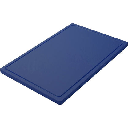The CUTTING BOARD LARGE from Haug Bürsten KG is a large, blue, non-slip PE cutting board (600x400x20mm) with slightly raised edges on a white background.