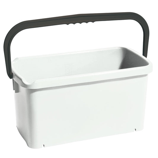 The Haug Bürsten KG BUCKET, SQUARE, PP (480x235x230mm), 20L capacity, is a rectangular white polypropylene bucket with a black handle, depicted on a plain white background.