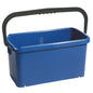 The Haug Bürsten KG BUCKET, SQUARE, PP bucket (20L, 480x235x230mm) is rectangular, blue with a black handle, and shown empty on a white background.