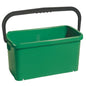 The Haug Bürsten KG bucket, square, made of green polypropylene (20L, 480x235x230mm) with a black handle and internal measuring scale, is ideal for transporting liquids or cleaning agents.
