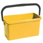 The square BUCKET from Haug Bürsten KG made of polypropylene (PP), 20L capacity (480x235x230mm), stands out in yellow with a black, curved handle, smooth surface, and internal markings for easy measurement.