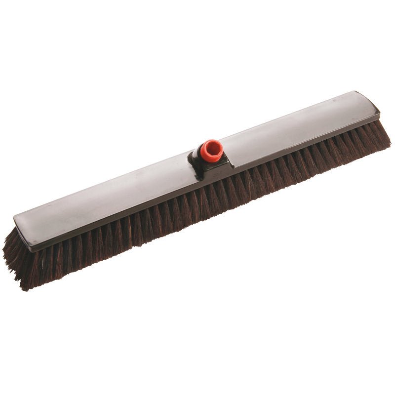 The IN-UP LARGE AREA BROOM from Haug Bürsten KG features a large rectangular head measuring 600x70x60mm with soft, densely packed horsehair/poly bristles (70/30) and a red central fitting, ideal for efficiently sweeping large floor areas.